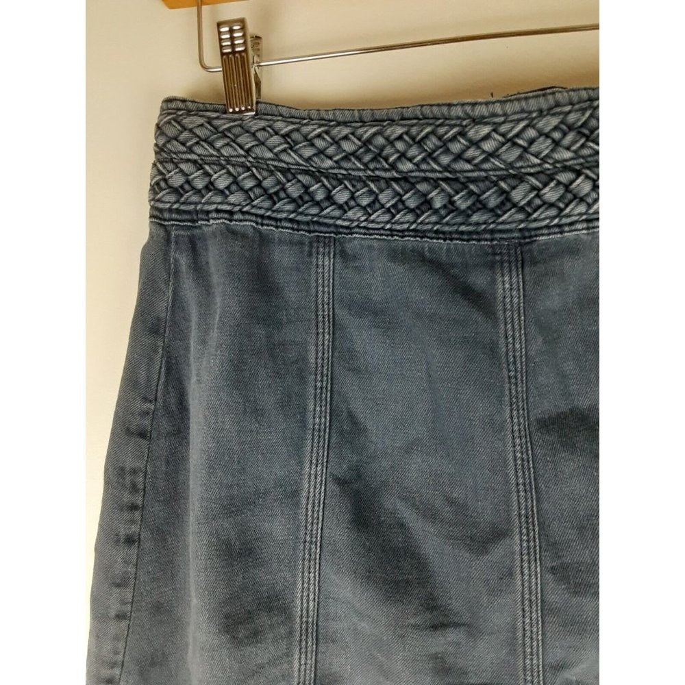 Free People Blue Denim Hemp Blend A-Line Mini Skirt Woven Braided Waist Boho 6 - Picture 5 of 8